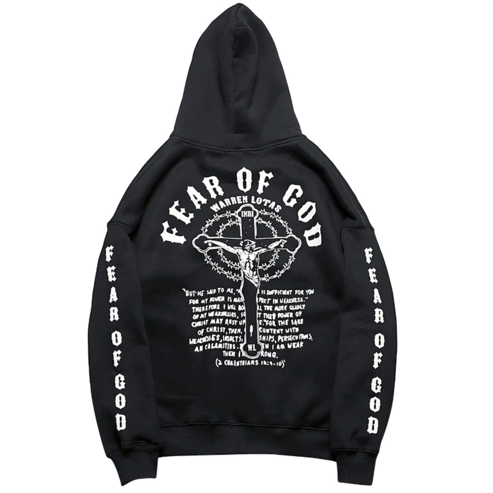 Men'S Hoodie Kanye Fog Fear God Long Sleeve Heavyweight Hoodie Jesus Cross Print Black Hoodie
