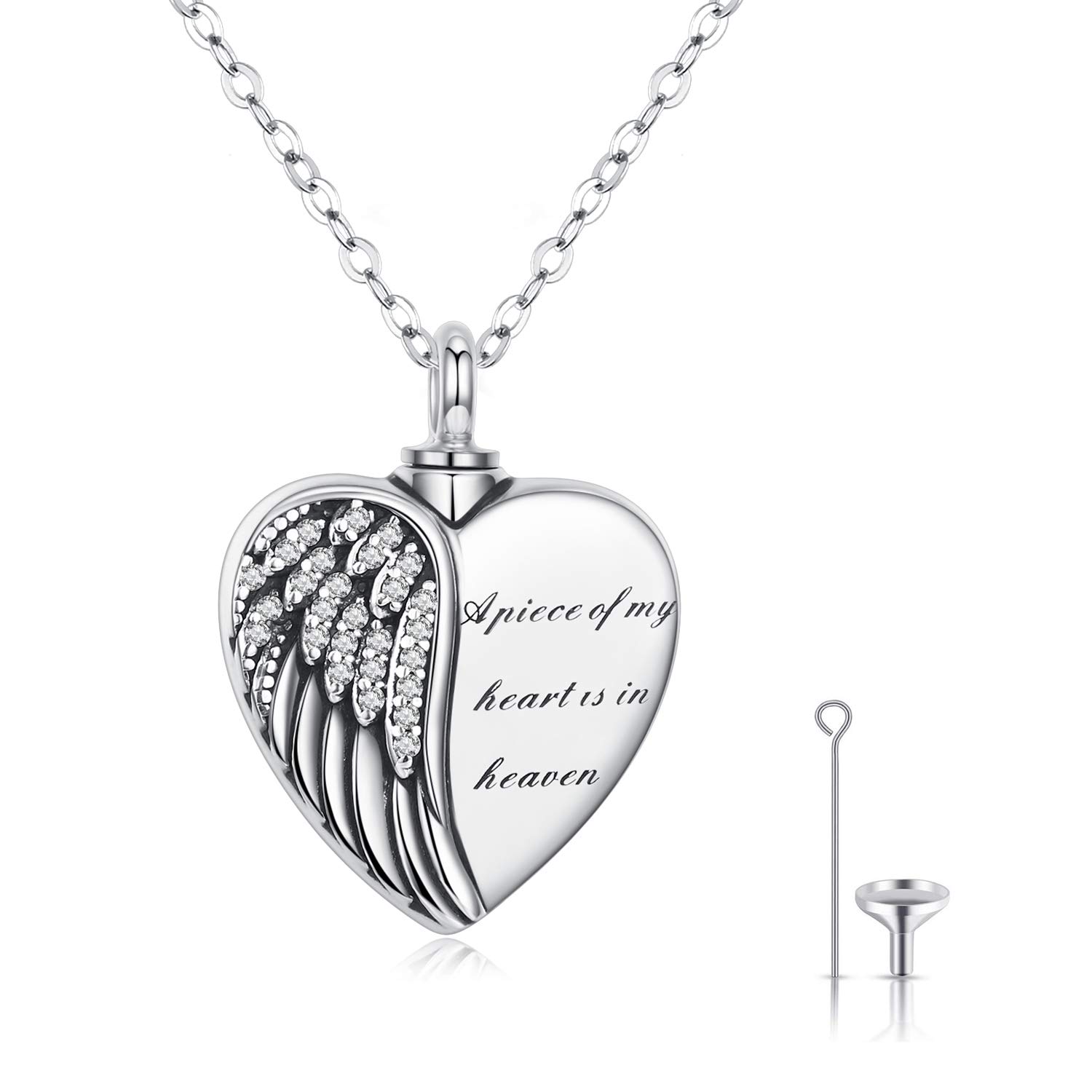 CHENGHONG Ashes Necklace, Urn Necklaces for Ashes 925 Sterling Silver Ashes Keepsake Cremation Pendant A Piece of My Heart is in Heaven Ashes Jewellery for Mum Dad Women Men Dog