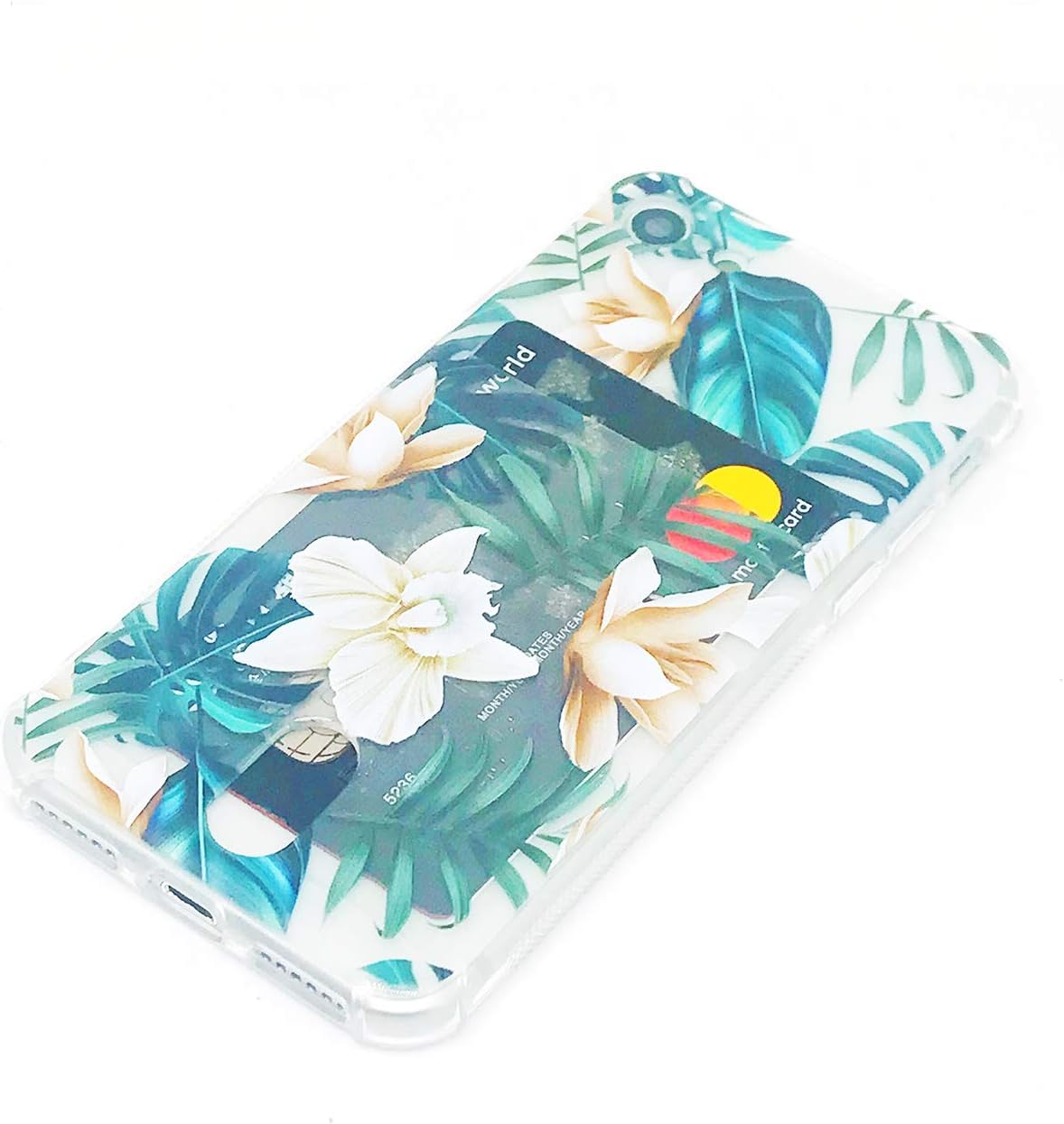 Oddss Wallet Slim Case Compatible for iPhone SE 2020/8/7(4.7 inch) with Card Holder Ultra-Slim Thin Soft TPU Clear Cover Compatible for iPhone SE 2nd/8/7 with Screen Protector (Palm Floral)