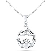 SILVERCLOSEOUT Sterling Silver Womens Celtic Claddagh Charm Necklace, Gift Box