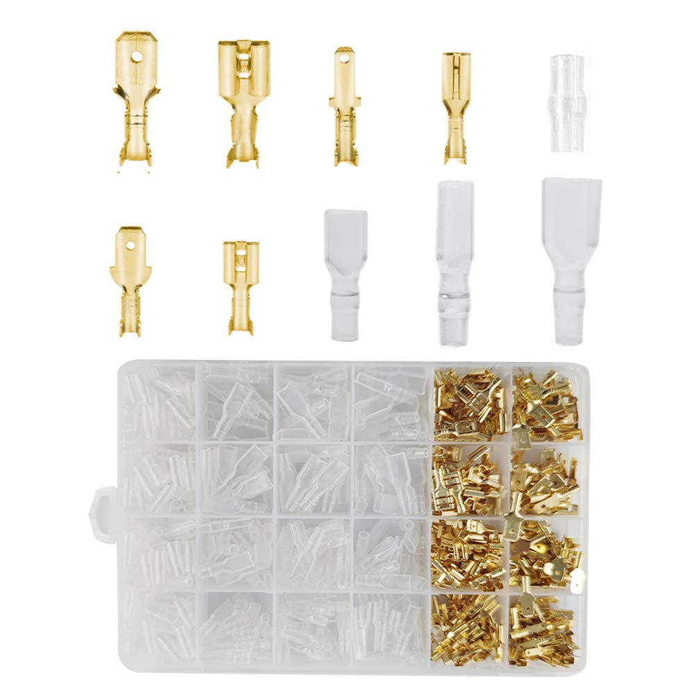 YIXISI 600 PCS Male and Female Wire Spade Connectors, Electrical Crimp Terminal Block Assortment Kit, with Insulating Sleeve, 3 Types 2.8mm 4.8mm 6.3mm Quick Splice