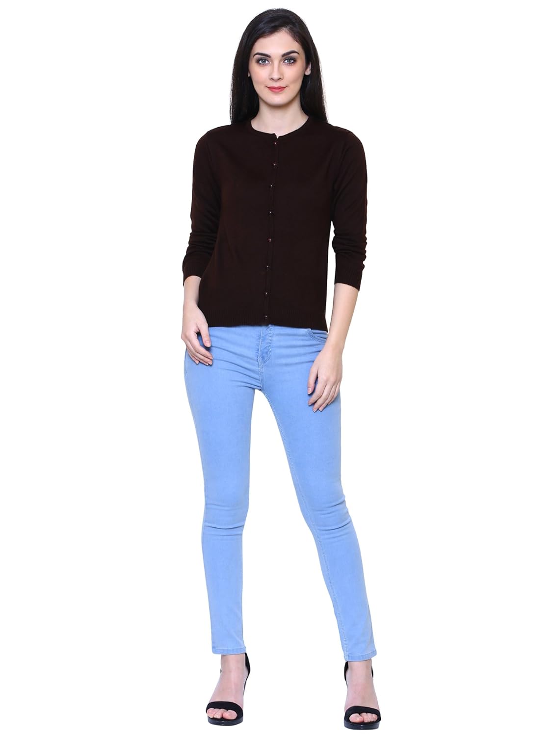 rebecca woollen brown buttoned cardigans