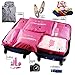 Bfun Ultra-thin Nylon Mesh Reusable 6-Piece Organizer Bag (3 Cubes and 3 Pouches), Red-Rose