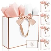 Ethhqu 5Pack Elegant Large Gift Bags with Handles, 12.6x10x4 Inches - Set Includes Tissue Paper & Cards for Birthday, Baby Shower, Wedding, Anniversary, Christmas & Holiday Gifts (5Pcs White with Rose Gold Rim)