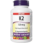 Webber Naturals Vitamin K2 120 mcg, 75 Capsules, MK-7 Formula, Helps Support Bones, Vegan