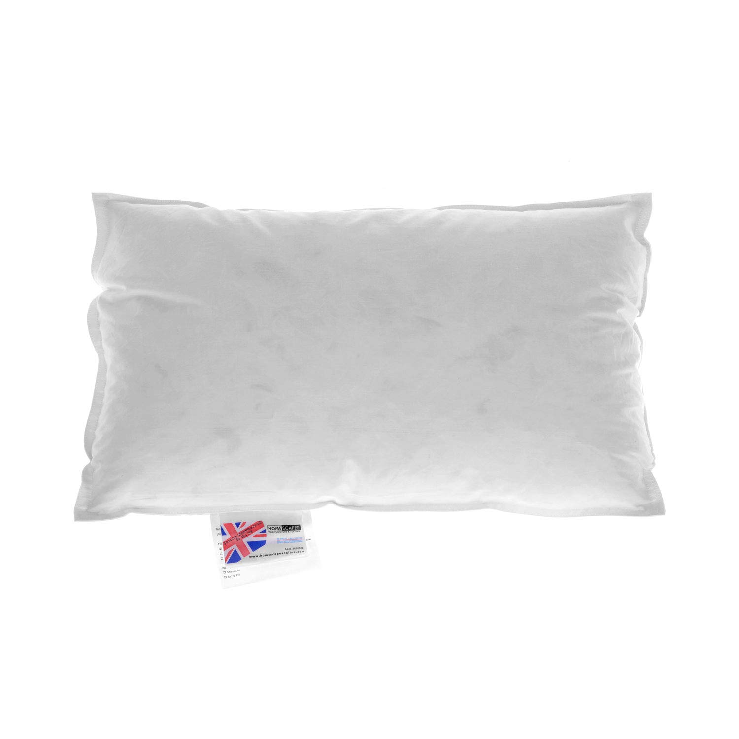 HOMESCAPES Goose Feather and Down Cushion Pad 30 x 50 cm (12” x 20”) Inner Insert Filler with 100% Cotton Down Proof Cover Hypoenic RDS Certified Machine Washable