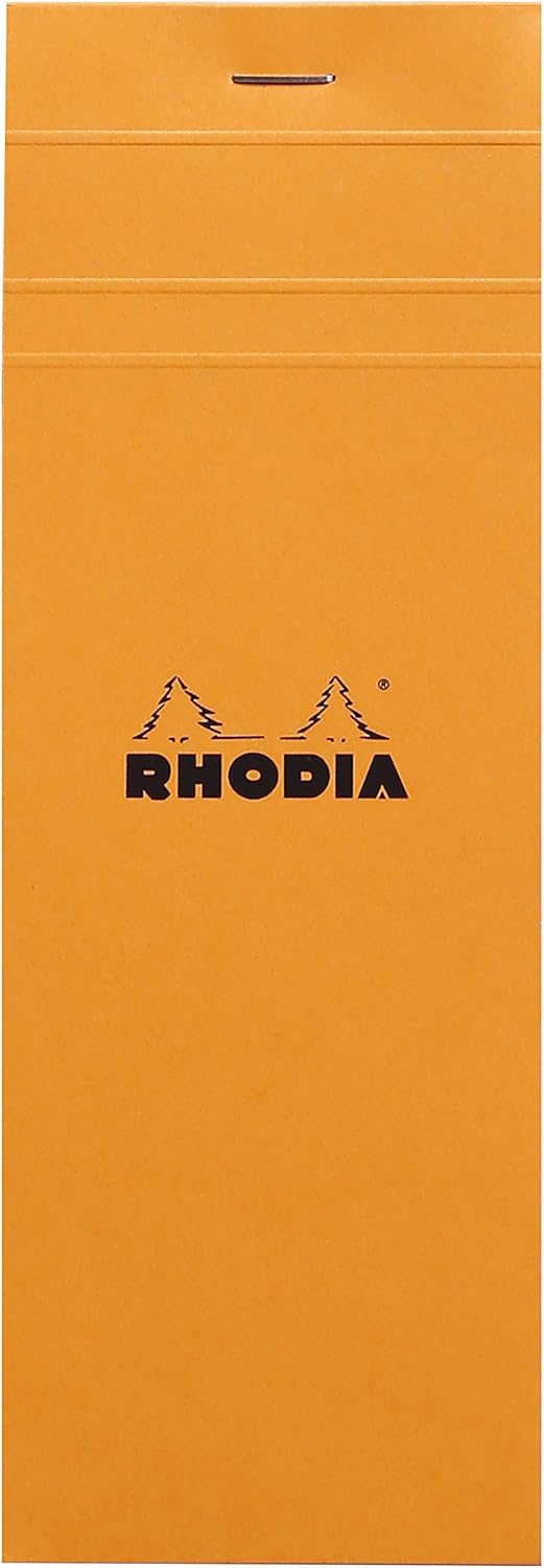 RHODIA 8200C, Stapled Notepad N°8 Shopping Orange, 7.4x21 cm, Small Squares, 80 Detachable Sheets, 80G Clairefontaine Paper