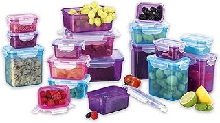 GOURMETmaxx Frischhaltedosen klick-it 36 TLG. | Spülmaschinen- Mikrowellen- und Gefrierschrankgeeignet | Deckel BPA-frei mit 4-Fach-klick-Verschluss | Ineinander stapelbar [5 Größen blau, lila, pink]