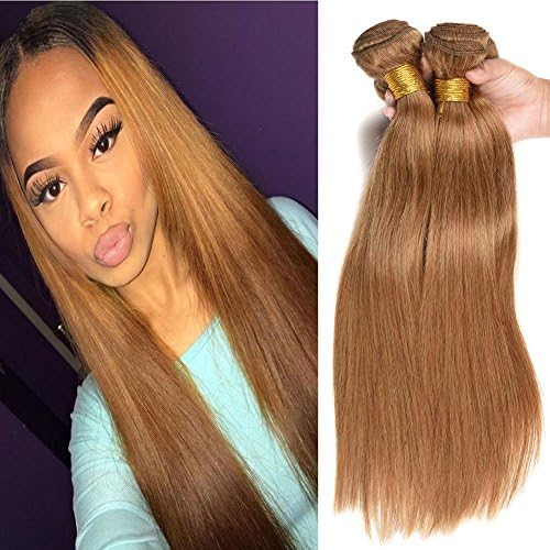 Black Rose Remy Straight Human Hair Pure Color #27 Honey Blonde Brazilian Straight Hair 4 Bundle Deals 7A Grade 100% Unprocessed Virgin Hair Weave Extensions 18 18 20 20inch 95-100g/piece