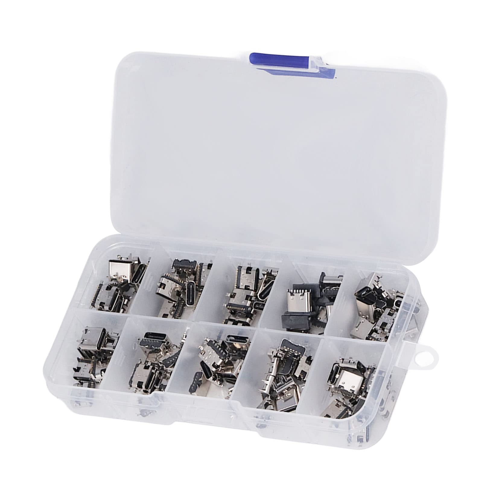 Fyearfly 10Kinds Type-C USB Connectors, 100Pcs USB Female Terminals Plug Connector Jack Solder Repair Replacement USB-C Adapter Assortment Set, for Computers, USB Cds