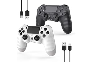 DYONDER 2-Pack Wireless Controllers for PS4/Pro/Slim & PC – 1000mAh Battery, 6-Axis Motion Sensor, Audio Jack (Black &White)