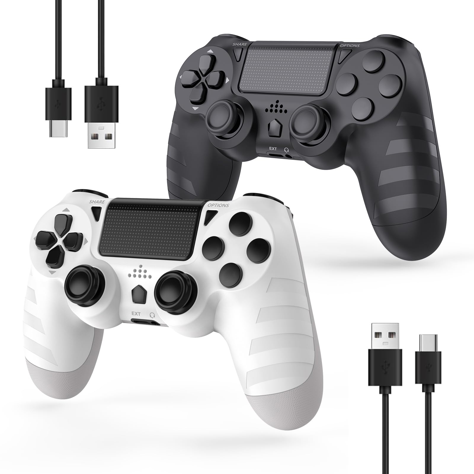 DYONDER 2-Pack Wireless Controllers for P4/Pro/Slim & PC – 1000mAh Battery, 6-Axis Motion Sensor, Audio Jack (Black & White)