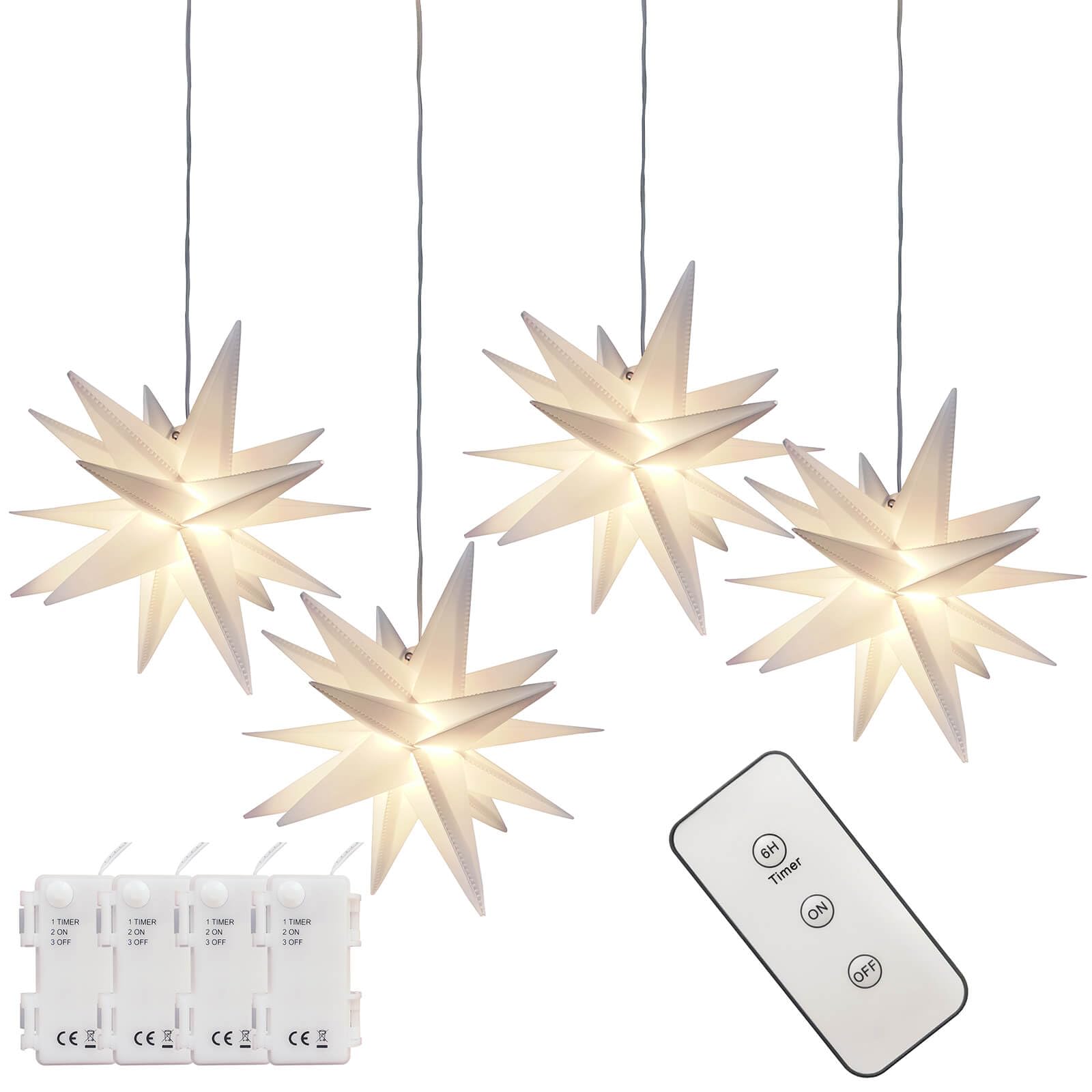 Photo 1 of Leejec 9.4" Moravian Star Outdoor Light with Remote Control, Christmas Decorations, Indoor Hanging, Warm White LED Light, Battery Operated with Timer Function, 4-Pack, Tree, Ceiling, Balcony Décor