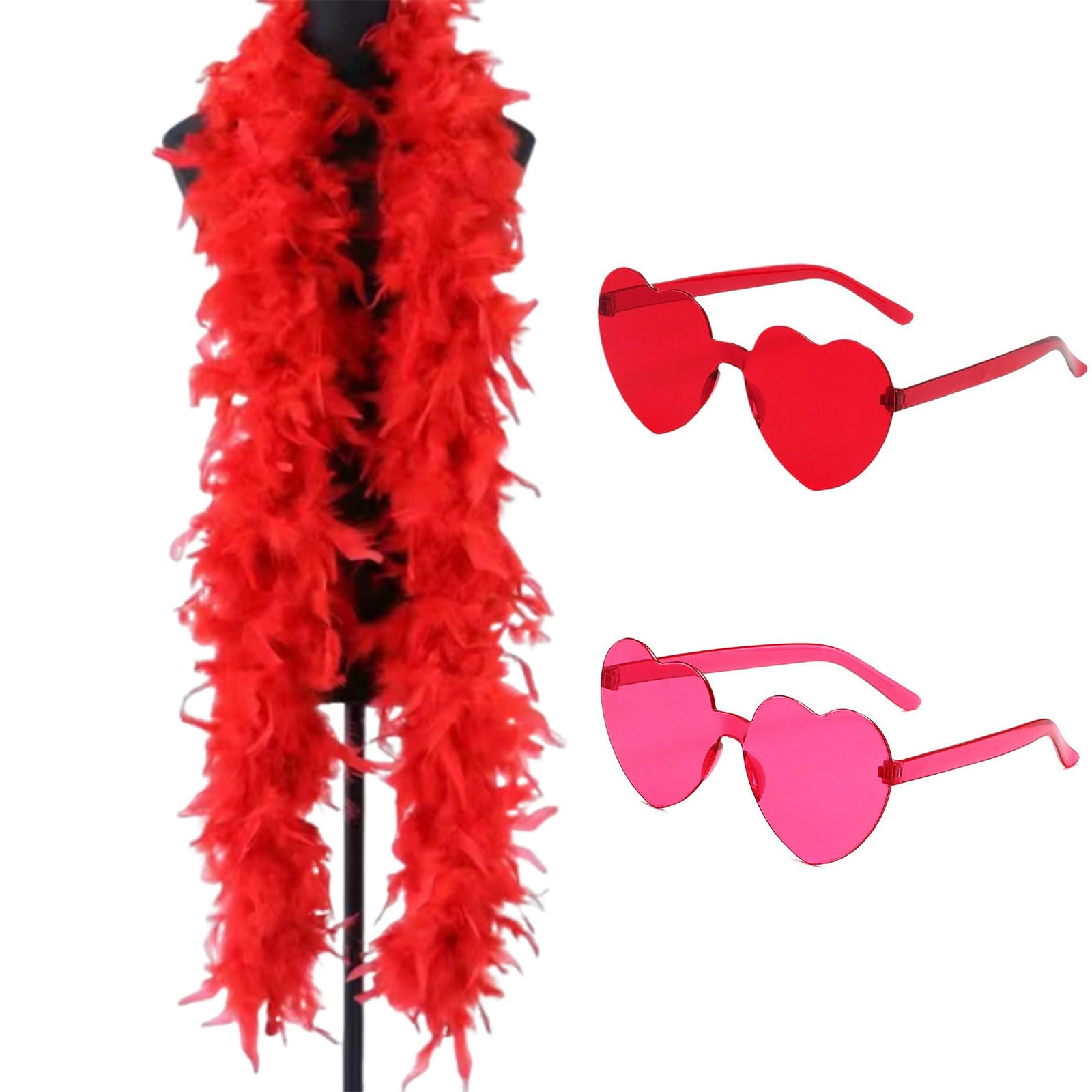 3Pcs Set Feather Boa, Red Feather Boa, Feather Boas for Fancy Dress and Crafts Feathers Boa Girl's Fancy Dress Accessories Carnival Costume Accessory Holiday Decors (Red)