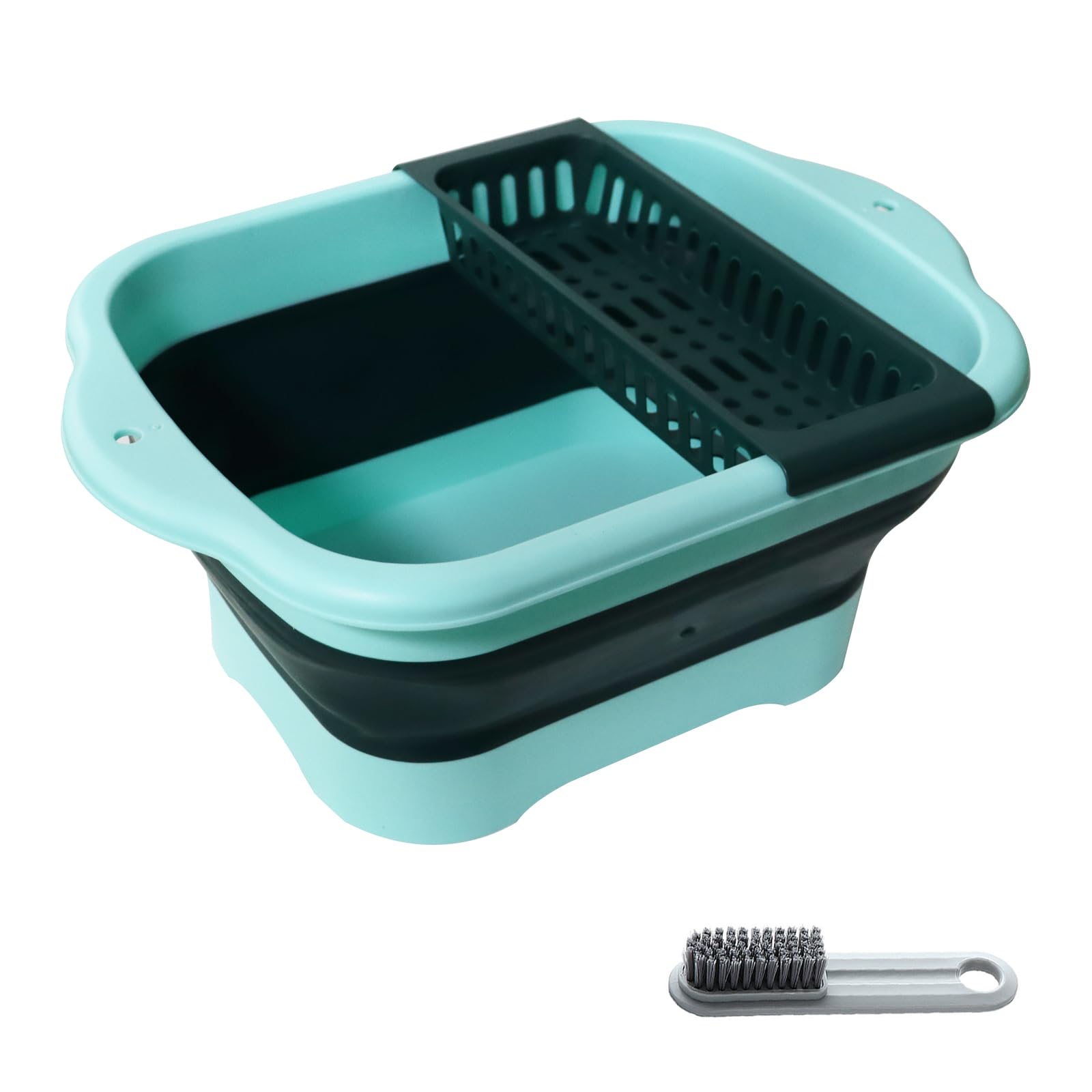Photo 1 of Zimso 2.77 Gallon (10.5L) Collapsible Dish Basin with Drain Plug, Green Camping Dish Basin for RV, Space-Saving Foldable Wash Tub, BPA-Free Portable Sink for Vegetables and Dishes- with Brush