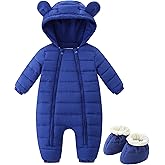 CIZENOFURS Newborn Baby Snowsuit Cute Bear Hoodie Infant Warm Rompers Unisex Double Zipper Jumpsuit Outwear