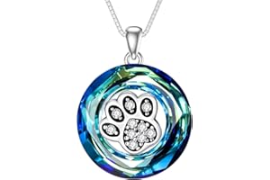 POPKIMI Dog Cat Lovers Necklace Dog Cat Pet Paw Print Necklace S925 Sterling Silver Crystal Dog Cat Lovers Jewelry Puppy Dog Cat Pet Paw Print Necklace Dog Cat Necklace for Women Birthday Christmas Gift