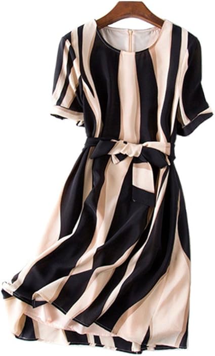 Amazon レディースファッション 100 シルク ワンピース 半袖 ボーダー柄 フォーマル ドレス パーティー 結婚式 通勤 普段着 M ブラック ワンピース チュニック 通販