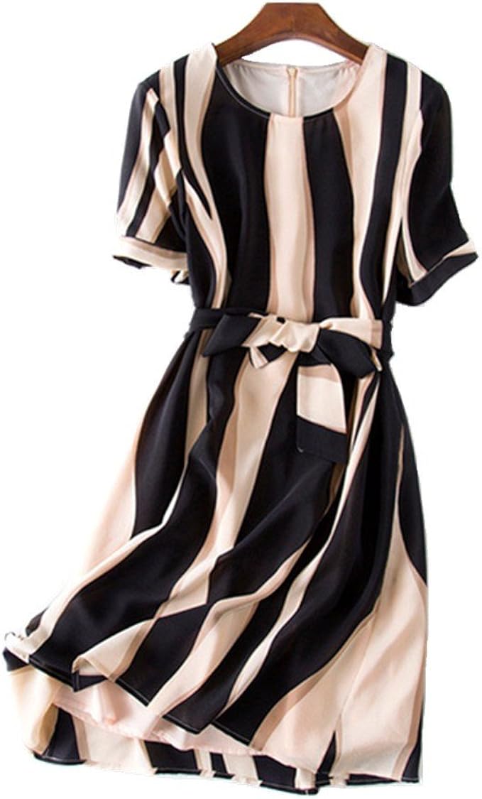 レディースファッション 100 シルク ワンピース 半袖 ボーダー柄 フォーマル ドレス パーティー 結婚式 通勤 普段着 M ブラック ワンピース チュニック 通販 Amazon