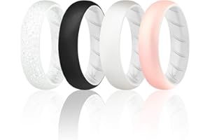 ROQ Silicone Rings for Women, Breathable Silicone Rings, Sets of 4 Bands, Unique Silicone Wedding Ring for Women, Medical Grade Silicone Rubber Band - White, Gold, Black Colors - Size 8