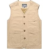 Gihuo Men's Travel Vest Casual Outdoor Multi-Pocket V-Neck Button Cotton Workwear Vest