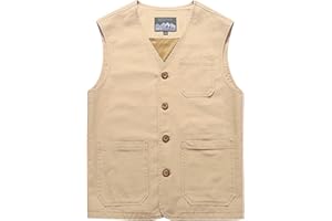 Gihuo Men's Travel Vest Casual Outdoor Multi-Pocket V-Neck Button Cotton Workwear Vest