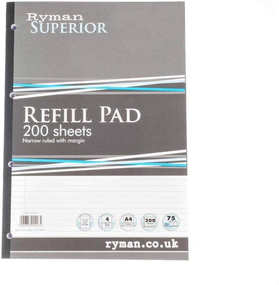Ryman Superior Pad A4 Narrow Ruled with Margin Side Bound 400 Pages 200