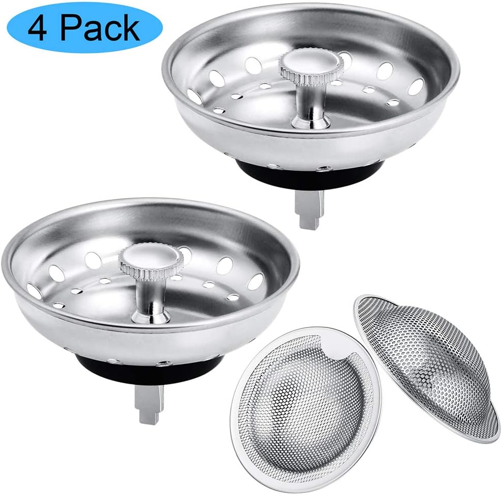 4 Pack Kitchen Sink Stopper Strainer Catcher with Upgrade Handle,Carry360 Anti-Clogging Stainless Steel Drain Filter Strainer for 3-1/2 Inch Kitchen Drains,Micro-Perforation,Rustproof,Dishwasher safe