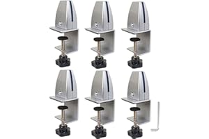 Jhanw Sneeze Guard Support Clips for 1/8" to 1" Thick Panel, Adjustable Desk Divider Clips, Aluminum Desk Partition Clamp, Acrylic Plexiglass Partition Clips Gray, Desk Privacy Panel Clamps 6 Pack