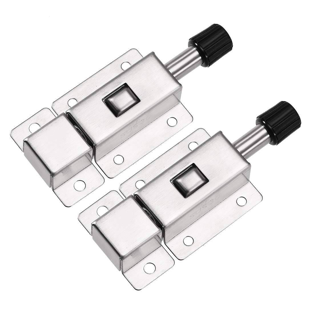 sourcing map Door Barrel Bolt, Stainless Steel 304 Security Push Button Spring Loaded Latch, 2 Pcs