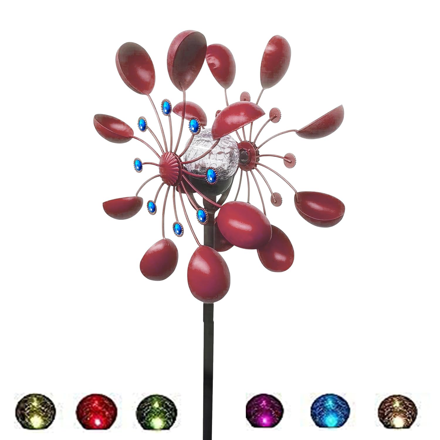 Photo 1 of NUENUN Wind Spinner Outdoor Metal - Multi-Color Seasonal LED Lighting Solar Powered Glass Ball with Kinetic Wind Spinner Dual Direction for Patio Lawn & Garden