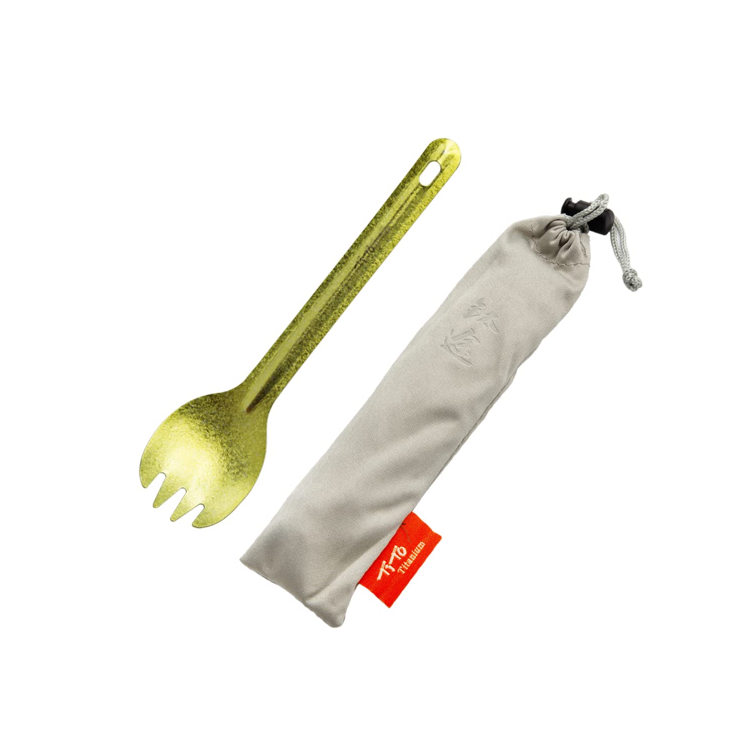 TiTo Bright Colorful Titanium Spork for Outdoor Camping Light Weight Titanium Spoon for Travel Home with Cloth Bag (Gold spork)