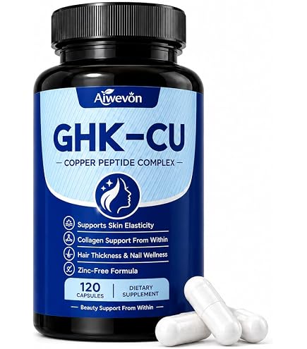 should i take zinc with ghk cu Ewecxine 2-Pack (200 Capsules) GHK-Cu Copper Peptide Supplement, 300 mcg per Serving, Liposomal Formula, 100 Vegan Capsules – Beauty Support Matrix Biotin, Phytoceramides & Herbal Blend : Health & Household ✨ GHK-Cu copper peptides amino acid Colour:Sun