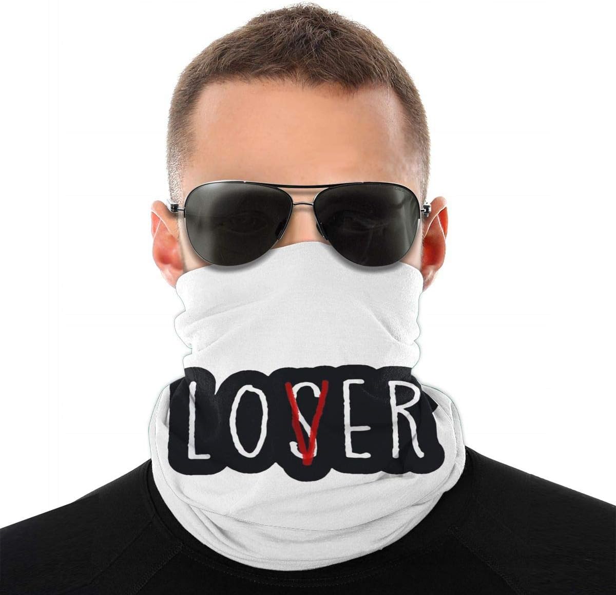 KALISA Lover Loser Horror Club Windproof Bandana Face Mask Neck Gaiter Scarf Dust Wind Balaclava Headwear for Sun Dust UV White