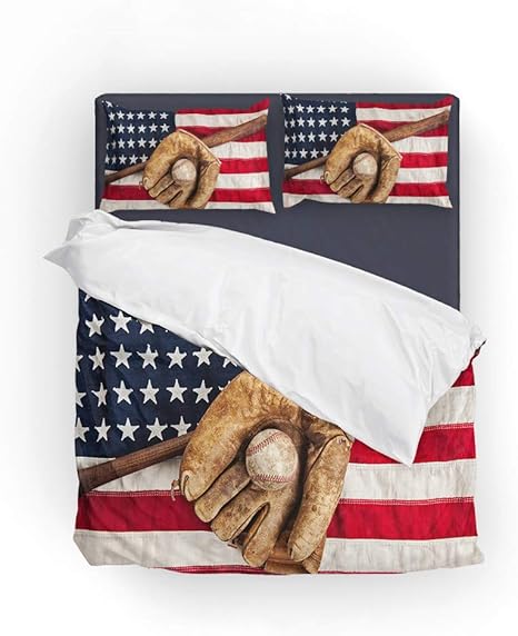 Amazon Com Shinichistar American Flag Baseball Comforter Set For Teens Full Size Sports Boy Bedding Set Kitchen Dining