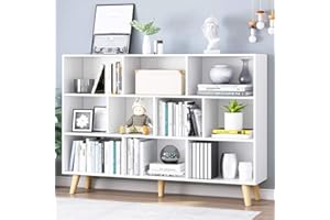 IOTXY Wooden Open Shelf Bookcase - 3-Tier Floor Standing Display Cabinet Rack with Legs, 10 Cubes Bookshelf, Warm White