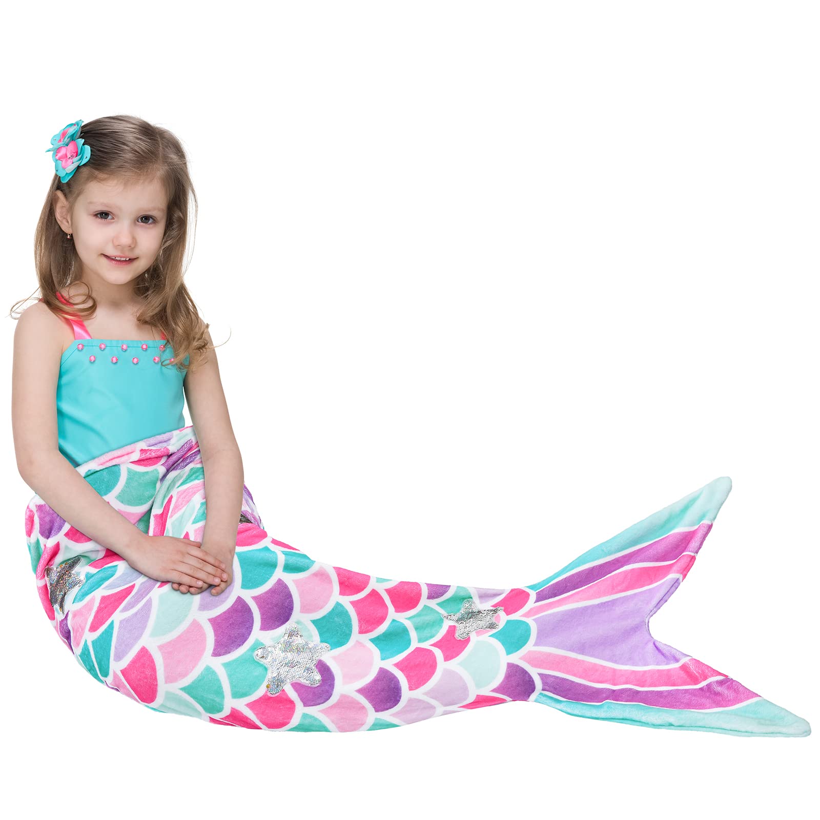 WERNNSAI Mermaid Tail Blanket - Plush Mermaid Wearable Blanket for Girls Teens 140 x 60 cm All Seasons Soft Flannel Snuggle Pink Blanket Mermaid Scale Sleeping Bag