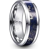 VAKKI 8mm Tungsten Wedding Ring for Men Women Natural Abalone Shell/Mother of Pearl/Lapis Lazuli Inlay Promise Ring Beveled Edge Comfort Fit Size 6-14