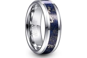 Vakki 8mm Tungsten Wedding Ring for Women Natural Abalone Shell/Mother of Pearl/Lapis Lazuli Inlay Promise Ring Beveled Edge Comfort Fit Size 6-14