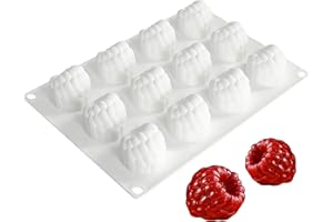 3D Fruit Shape Silicone Molds, White Baking Pan for Mousse Cake, Chocolate, Candy Making (White(12-Cavity Raspberry))