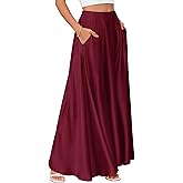 MAKABO Maxi Satin Skirts for Womens High Waisted Flowy Long A line Skirt Trendy for Office Holiday Party