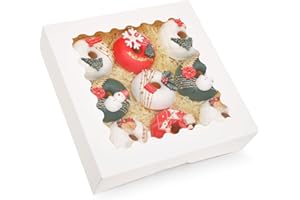 qiqee Auto-pop Up 30pcs Pie Box With Window 9x9x2.5 Inch Donut Pastry Boxes White Bakery Box