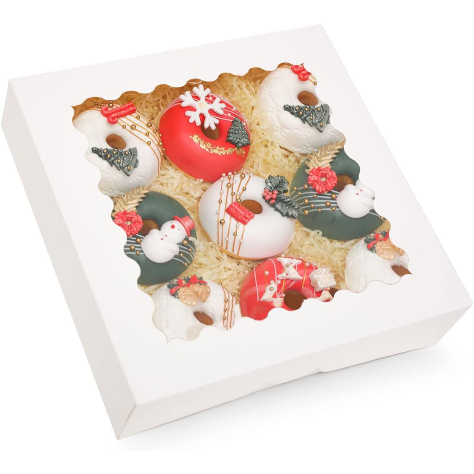 Photo 1 of qiqee Auto-pop up White Pie Boxes with Window 10x10x2.5 inch 30Packs Cookie Donut Bakery Box