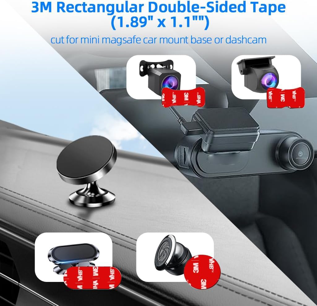 volport 5 Pack 3M Automotive Double Sided Adhesive Tape, Heavy Duty 3M Sticky Pads for Magnetic Car Phone Mount Dashboard, Adhesive Pad Replacement for Phone Holder, Heat Resistant Sticker Tapes