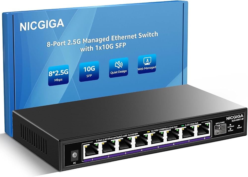 NICGIGA 8 Port 2.5G Web Smart Managed Ethernet Switch 10Gbps SFP Uplink NAS PC