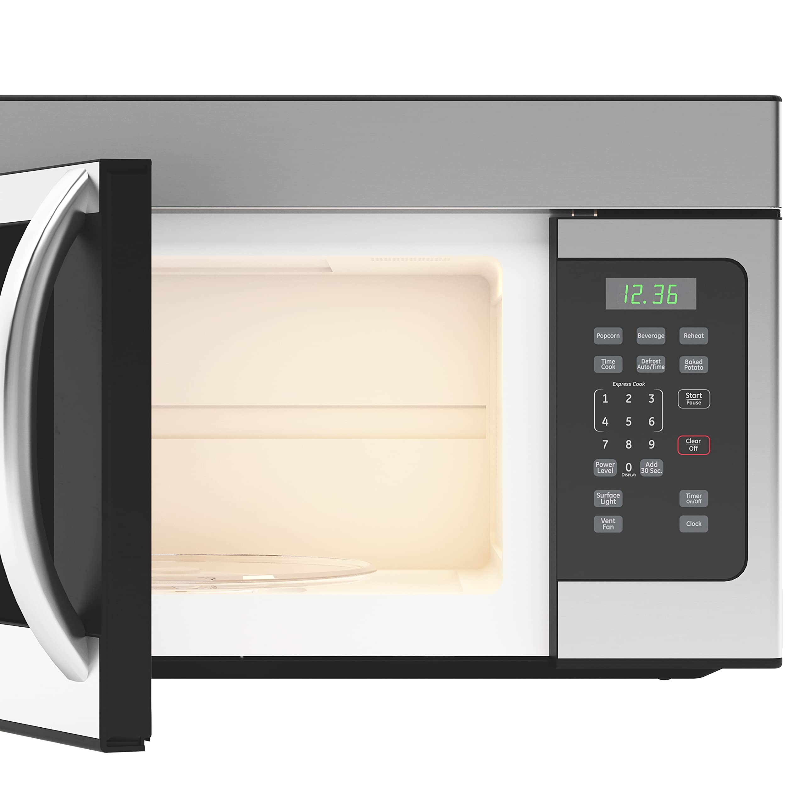 KoolMore KM-MOT-1SS Range Microwave Oven Lamp and 300CFM Recirculation Vent Hood, Auto Cook Menus, Reheat Function, 10 Power Levels, Timer, and Weight Defrost, 30 in/1.6 Cu. Ft, Silver