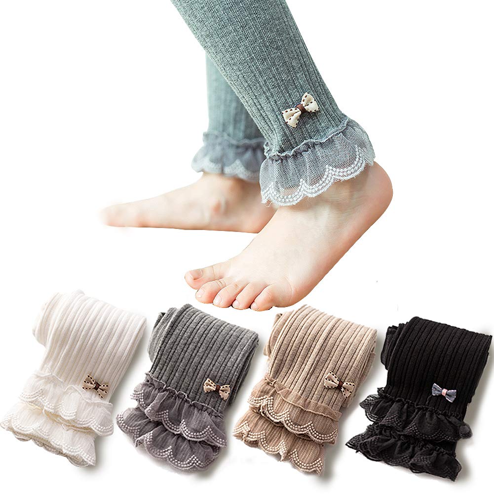 Photo 1 of 4 Pack Girls Cotton Double Top Lace Bow Cable Knit Classic Ankle Leggings Pants Footless Tights 4-6T