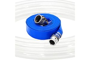 D-WEIXIN 3" ID x 50 ft PVC Lay Flat Discharge Hose with Aluminum Camlock C and E Fittings, Heavy Duty Reinforced Blue Backwash Pump Hoses for Swimming Drain Pools and Clean Filters