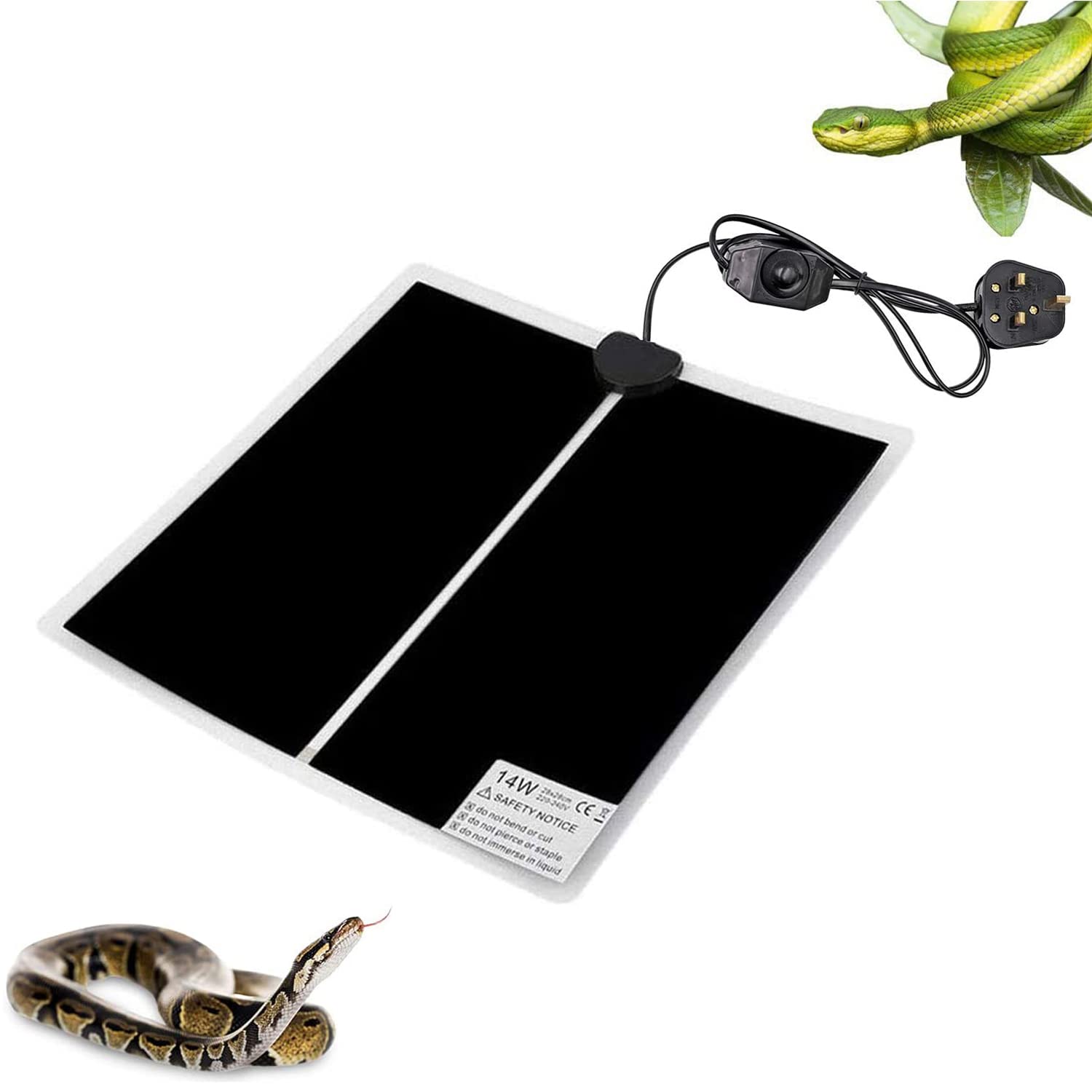 XIEHUZA Reptile Heating Mat with Temperature Adjustment, Waterproof Reptile Heat Pad Under Tank Terrarium Heater for Amphibians, Small Animals, Seeding (14W - 11 x 11 IN)