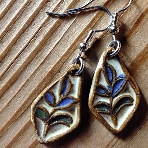 Blue Flower Earrings, Stoneware